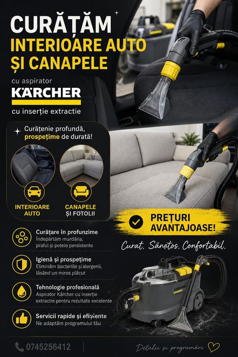 Servicii curatare interioare auto, canapele, saltele, covoare