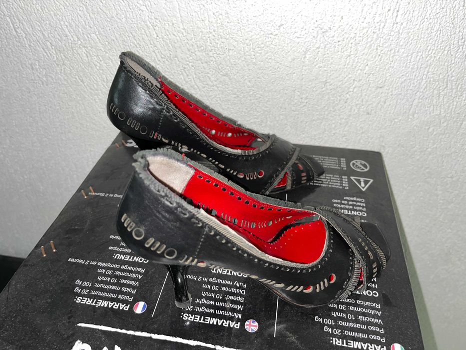 Обувки дамски висок ток, черни, 36 номер, естествена кожа, GIANNI