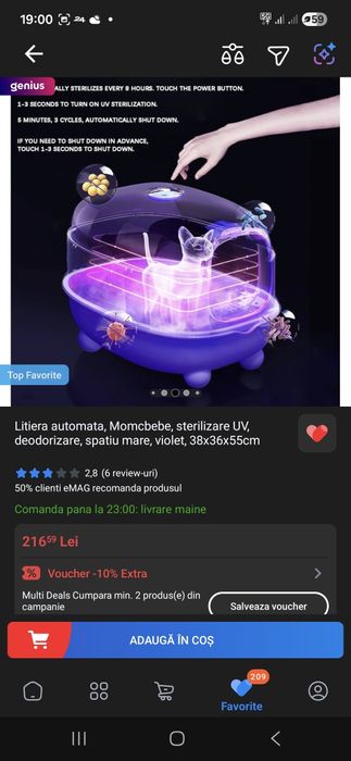 Litieră pisici  închisă Momcbebe cu sterilizare UV - Stare excelentă