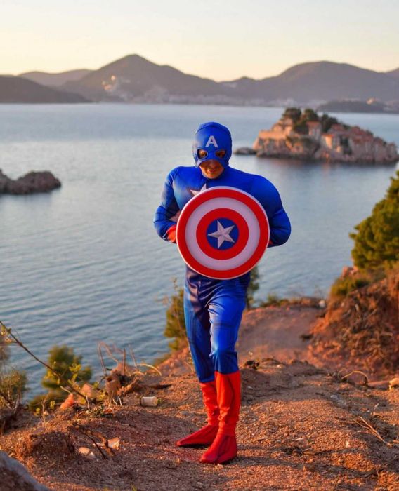 Captain America costum supererou pentru adulți realizat manual / costum cosplay cu mușchi și scut pentru evenimente și petreceri