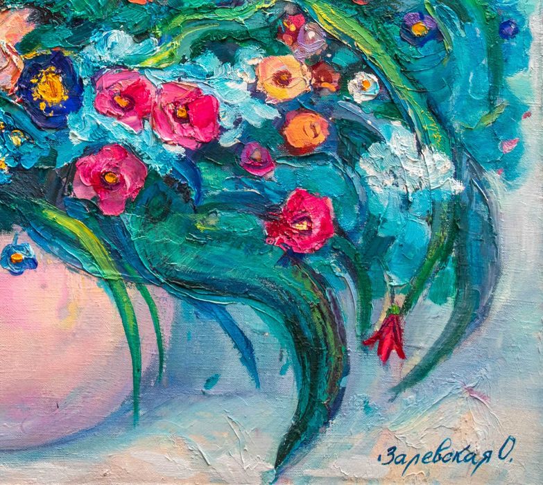 Картина. Бирюзовый букет. Холст, масло. 75х85 см.