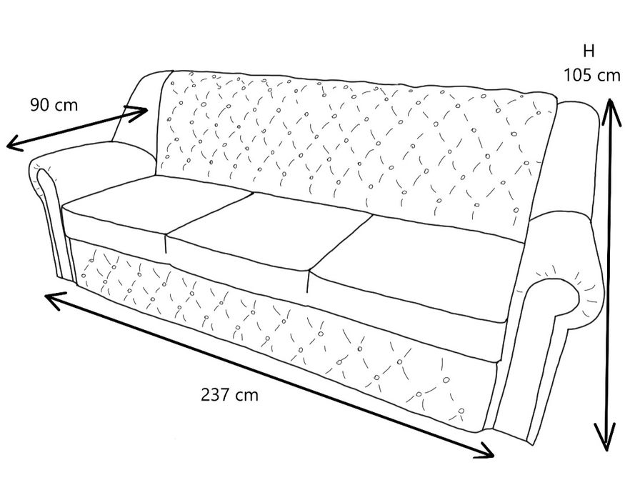 Canapea extensibila 3 locuri Ferdinand, gri, 237 x 90 x 105 cm