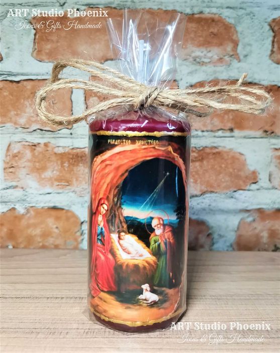 Икона + свещ Рождество Христово icona Rojdestvo Hristovo