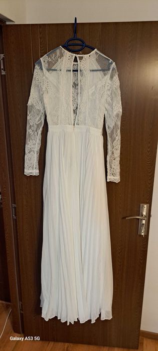Rochie de mireasa Asos, dantela si voal, maneca lunga, noua cu eticheta, marimea 36