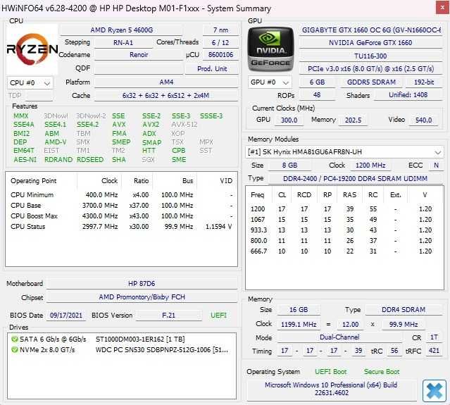 Calculator Unitate PC Gaming Hp Ryzen 5 4600g Ram 16 Gb GTX 1660 SSD
