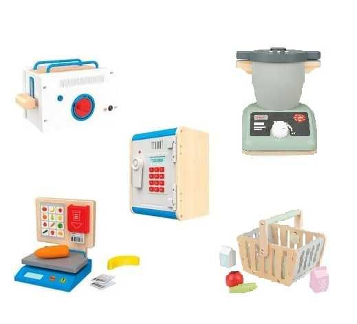 Дървени играчки за кухня Сейф Везна Тостер Кухненски робот Кошница