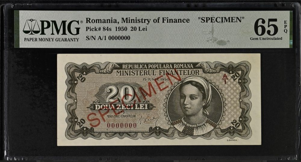 Bancnota gradata PMG 20 lei 1950 SPECIMEN