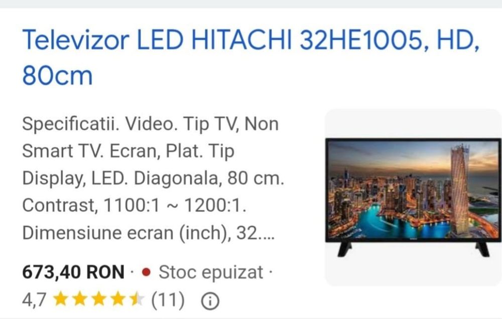 Hitachi, TV non smart, Led, diagonala 80 cm