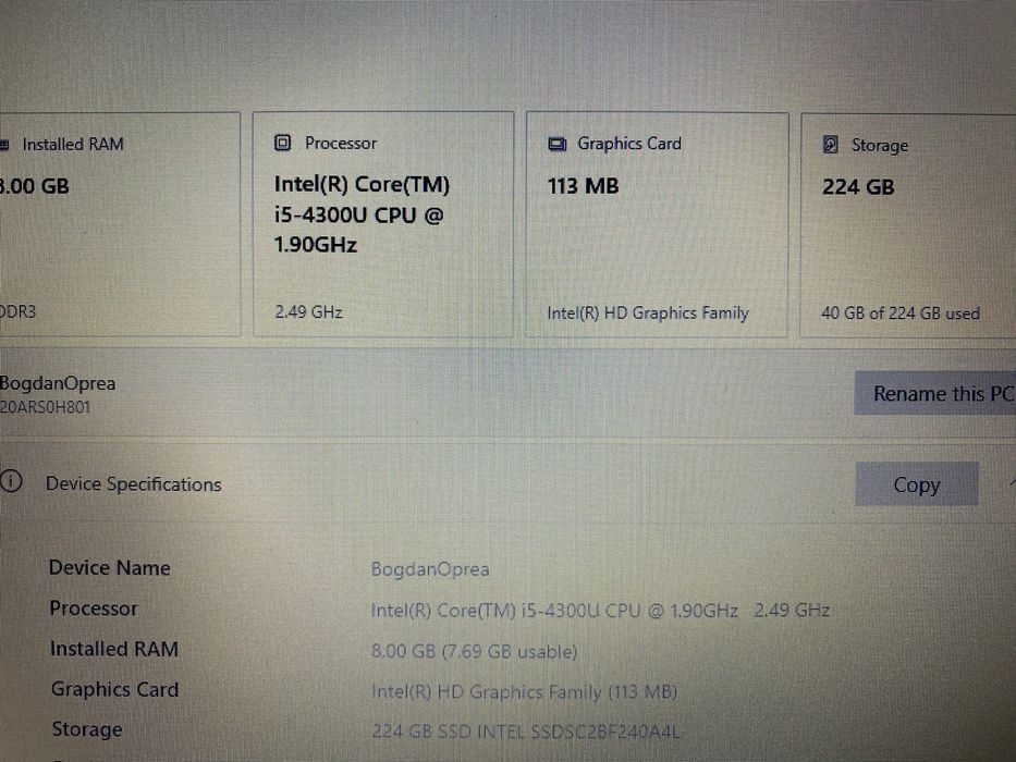 Vand Laptop Lenovo Thinkpad Intel I5-4300