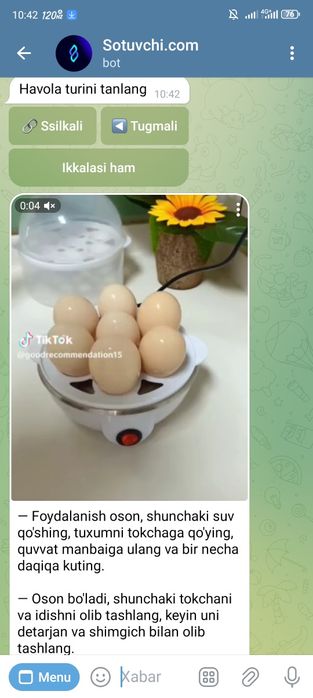 Tuxum qaynatish uskunasi