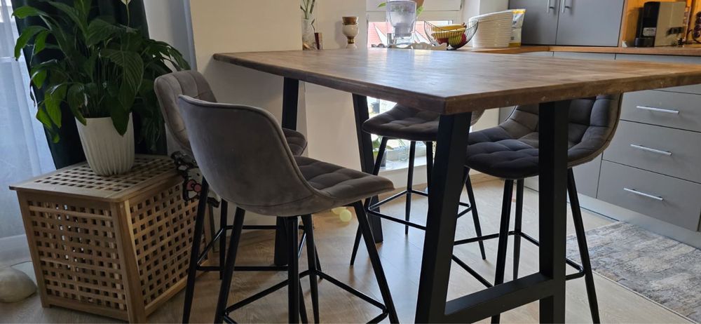 Set dining handmade tip bar din lemn masiv + 6 scaune | design modern