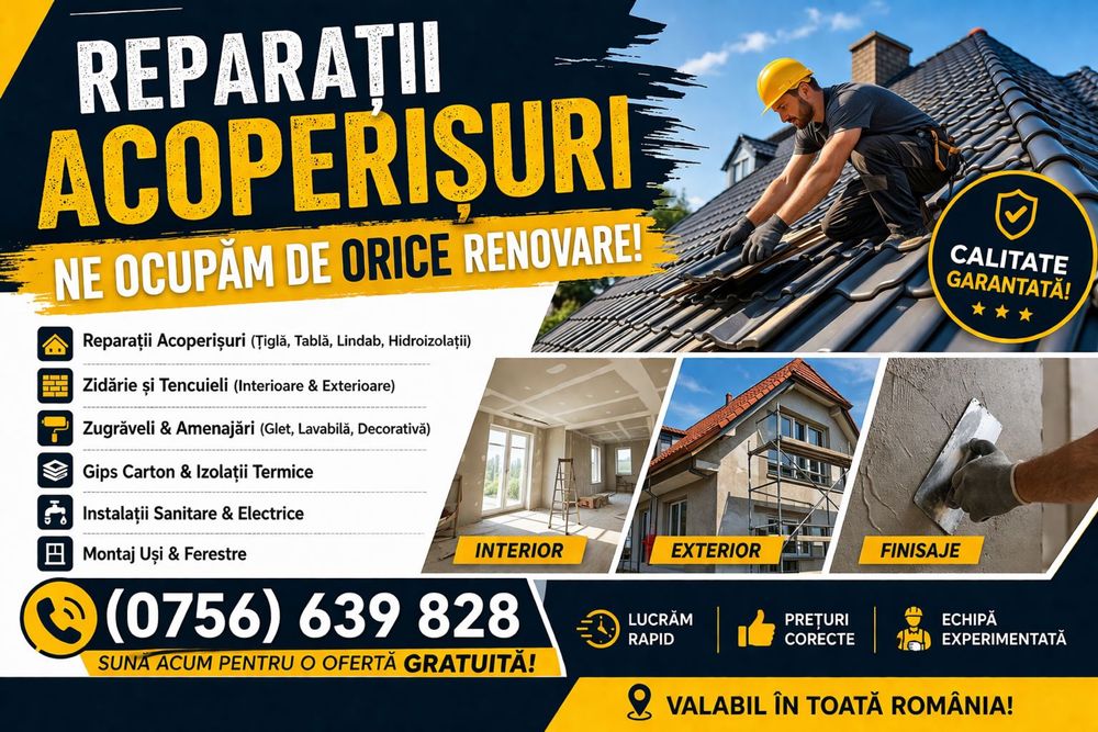 Renovări acoperișuri + garanție – echipă cu experiență
