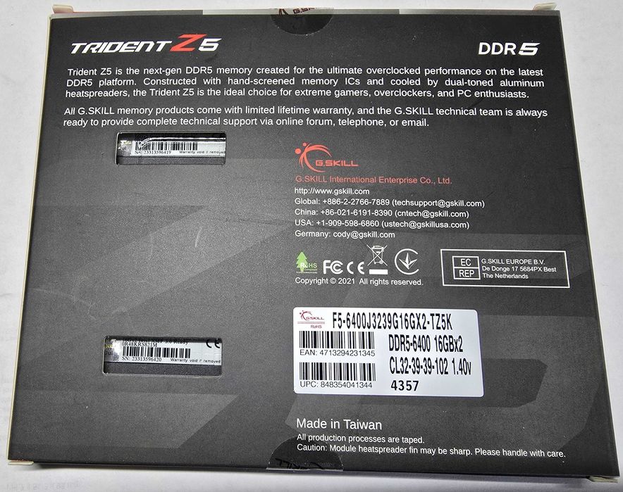 G.SKILL Trident Z5 32GB (2x16GB) DDR5 6400MHz CL32