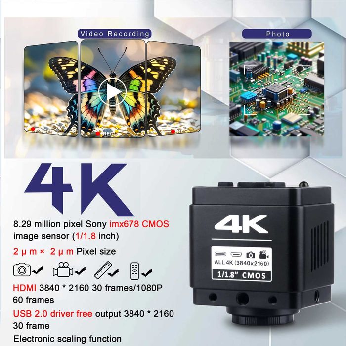 4K30 1080p60FPS дигитална камера микроскоп пълен комплект с IMX678 CCD HDMI USB 4K видео камера за микроскоп