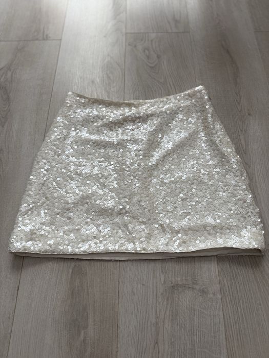 Fustă H&M albă cu paiete - nouă cu etichetă