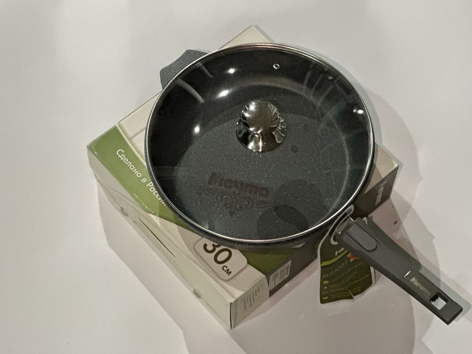 Сковорода Mechta 30 см со стеклянной крышкой (новая оригинал 100%)