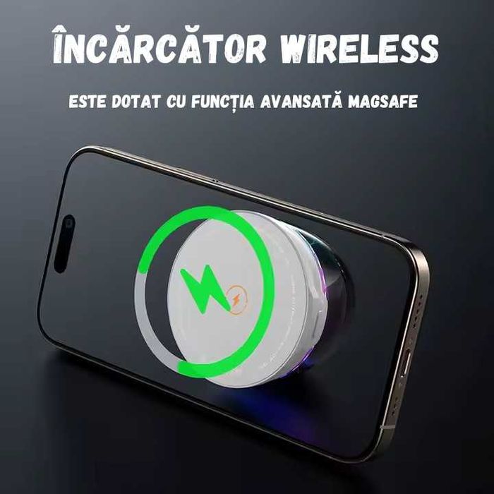 Boxa portabila, incarcator wireless 15W, RGB