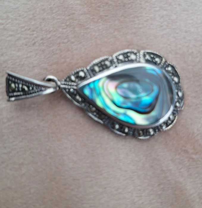 Set, brățară, pandantiv și inel - argint 925 cu abalone și marcasite