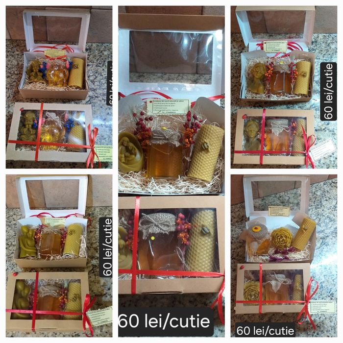 Aranjamente cu miere și lumânări decorative din ceară naturală de albi