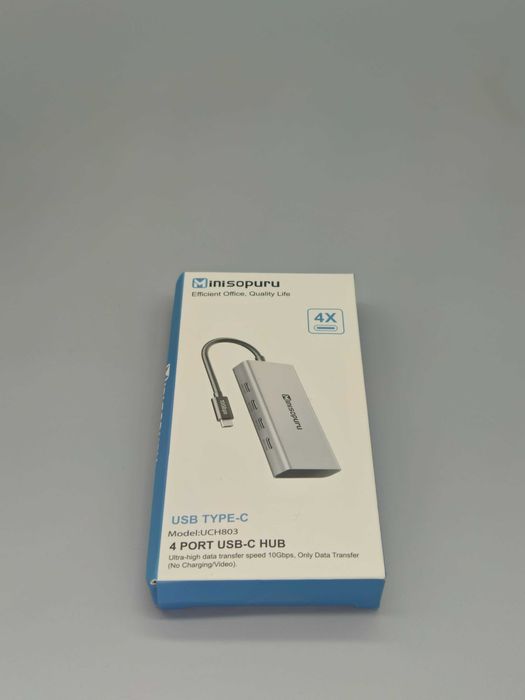 Топ цена!USB-C хъб 4 порта (само за данни) до 10Gbps, алуминиев!