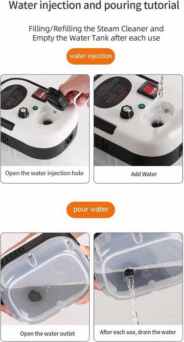 Нова Парочистачка TOBI TB-961, Преносима, Голям резервоар от 1200 ml, Мощност 2500 W, 6 нива на мощност, 7 накрайника