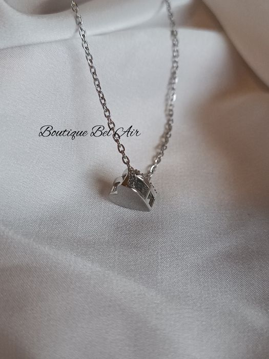 Комплект сребърно колие + обеци "Сърце", подарък за жена