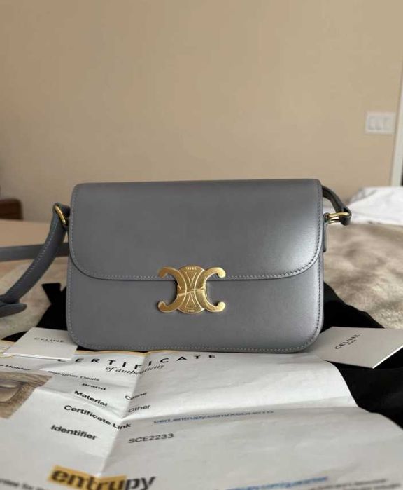 Geantă Celine Triomphe Gri, Piele netedă