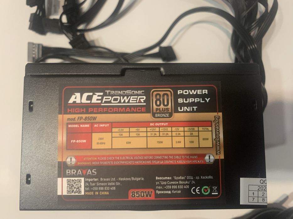 Чисто ново захранване ACE Power 850W Bronze