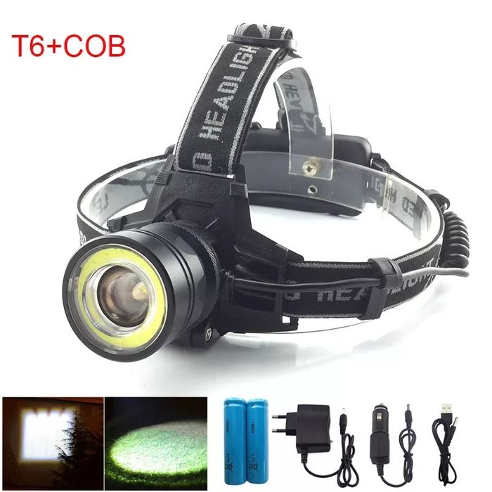Lanterna Frontala POWER LIGHT cu Led Cree T6 / COB Zoom 18650 NOU