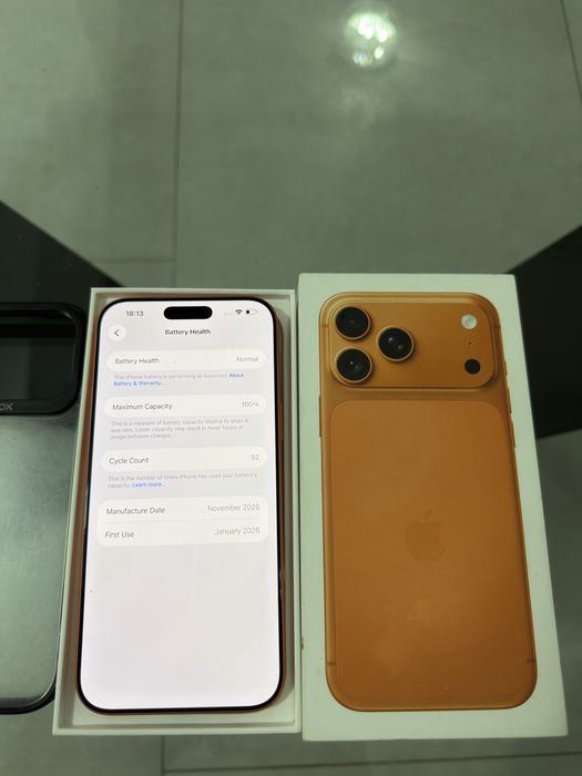 iPhone 17 Pro Max cosmic orange 256GB • ca NOU • 92 cicluri • garantie 2027 •