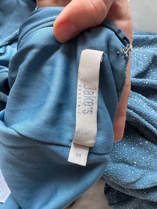 Официална бляскава синя дълга рокля