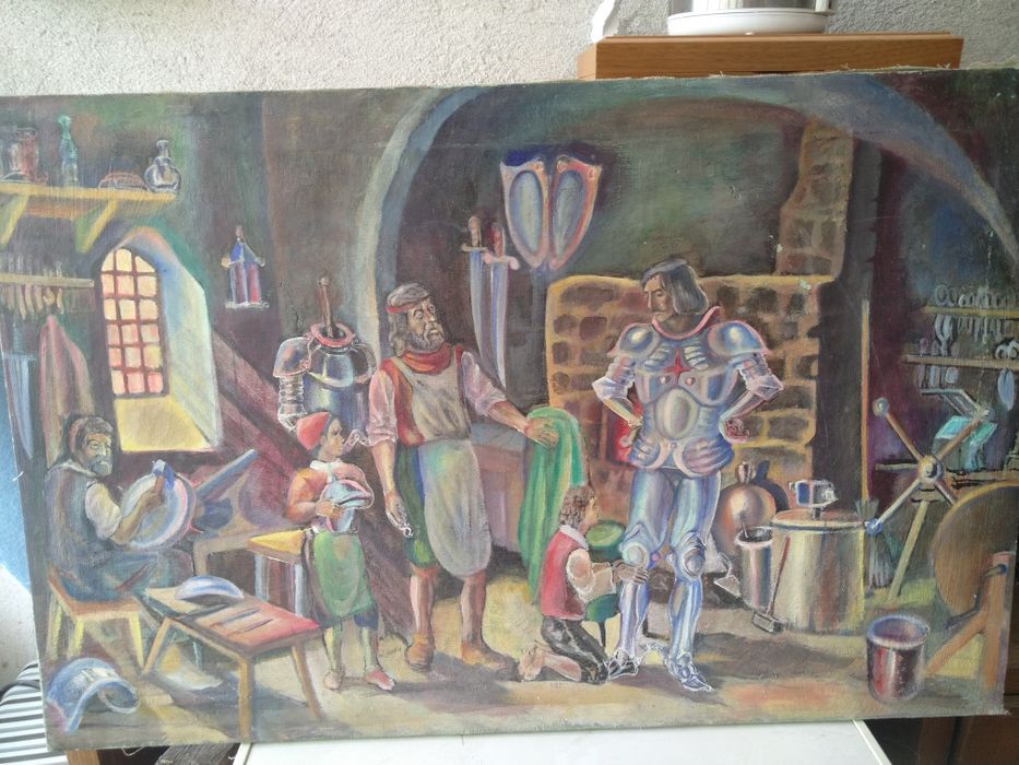 Продавам антикварна картина Средновековни крепостни мотиви 3