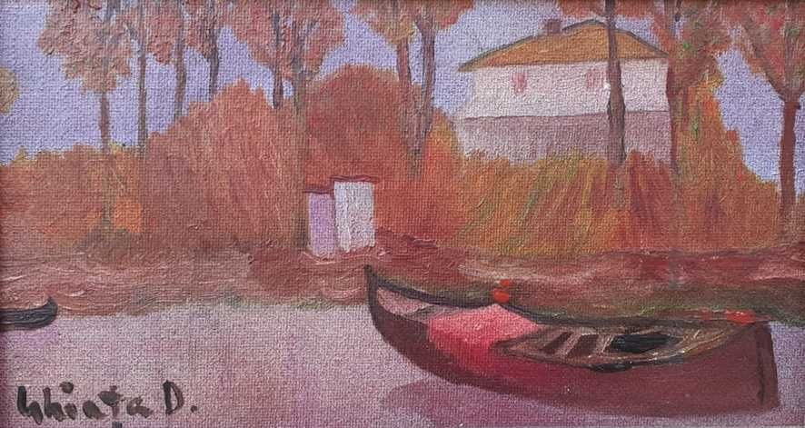 Tablou vechi - barci in amurg - semnat Ghiata D