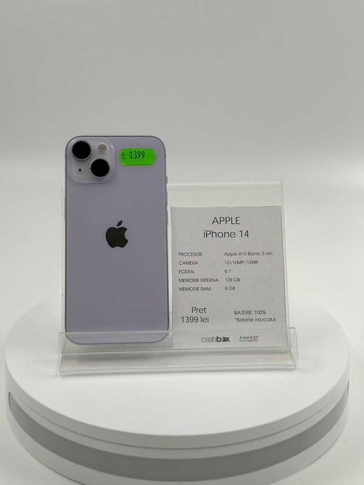 Iphone 14 128GB BAT 100% inlocuita Garantie 24 Luni CashBox