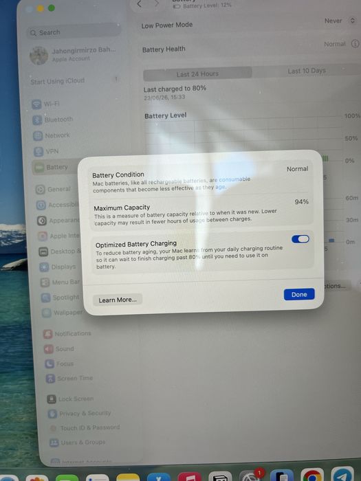 MacBook Air m2 15 duym,8/256 gb,94% yomkist 146 sikl, silver rang