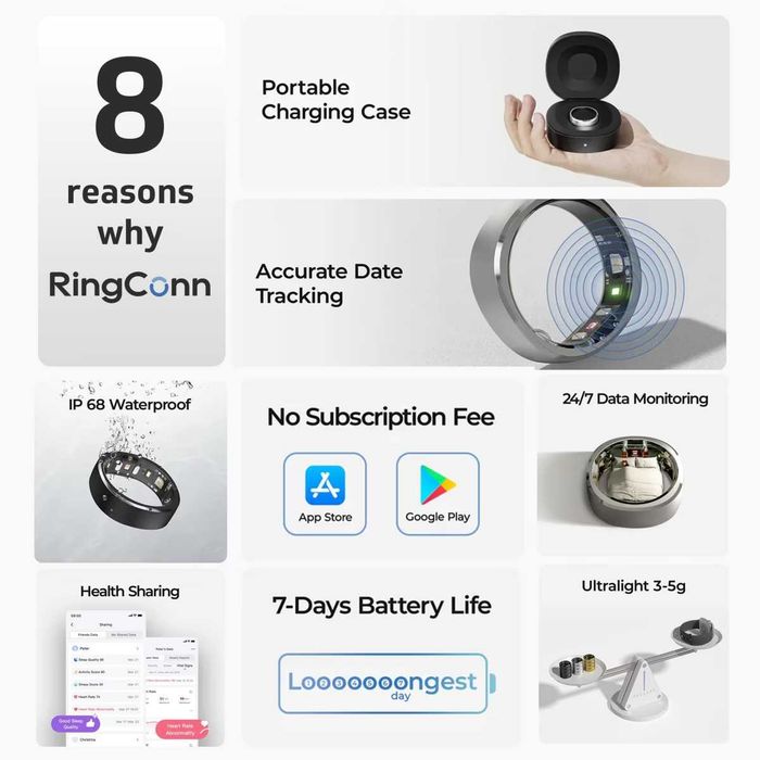 RingConn smart ring culoare Silver marime 8 in stare foarte buna