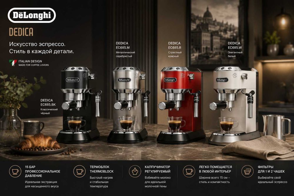 Рожковые кофеварки De'Longhi — это одни из самых популярных моделей