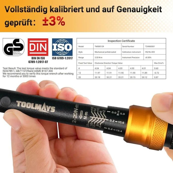 Cheie dinamometrică TOOLMAYS pentru bicicletă și motocicletă, 1/4 inch