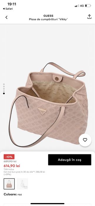 Geanta guess vikky pale rose noua