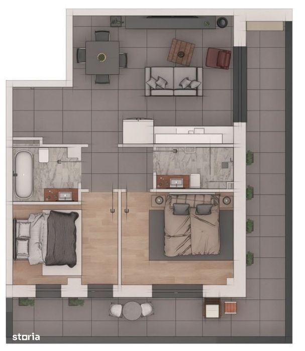 Apartament 3 camere 66 mp intr-un ansamblu NZEB – terasa 28 mp - zon