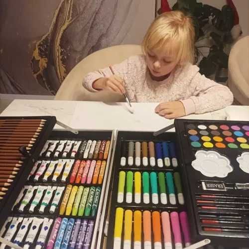 Детски комплект за рисуване и оцветяване Maaleo, 144 части, в куфарче