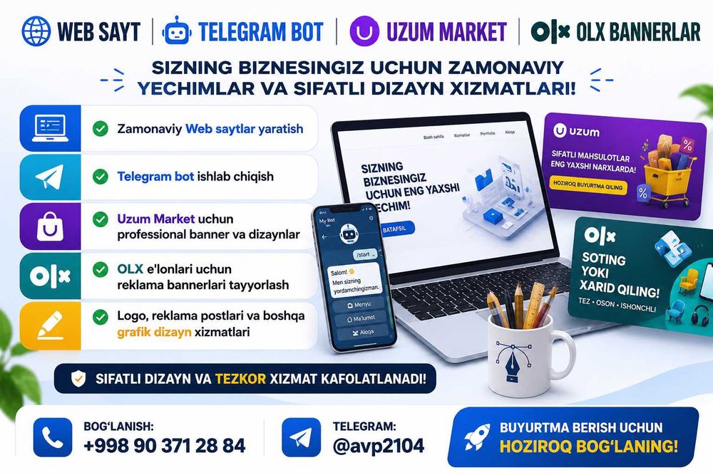 Web sayt yaratish | Telegram bot | Banner dizayn