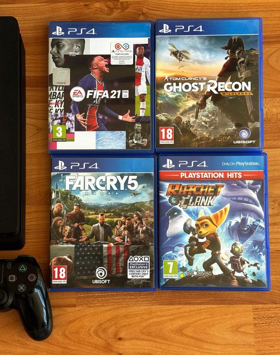 [ PS4 > 1000GB PlayStation 4 Slim с 2 джойстика и 4 игри