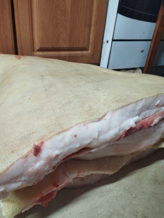 Свежее сало свинины.