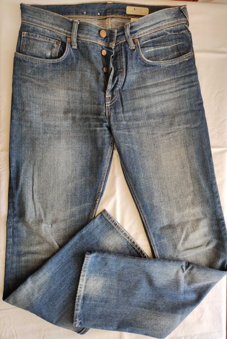 H&M 5 jeans / blugi slim fit marimea 31-US/46-UE/S, alb/albastru/negru