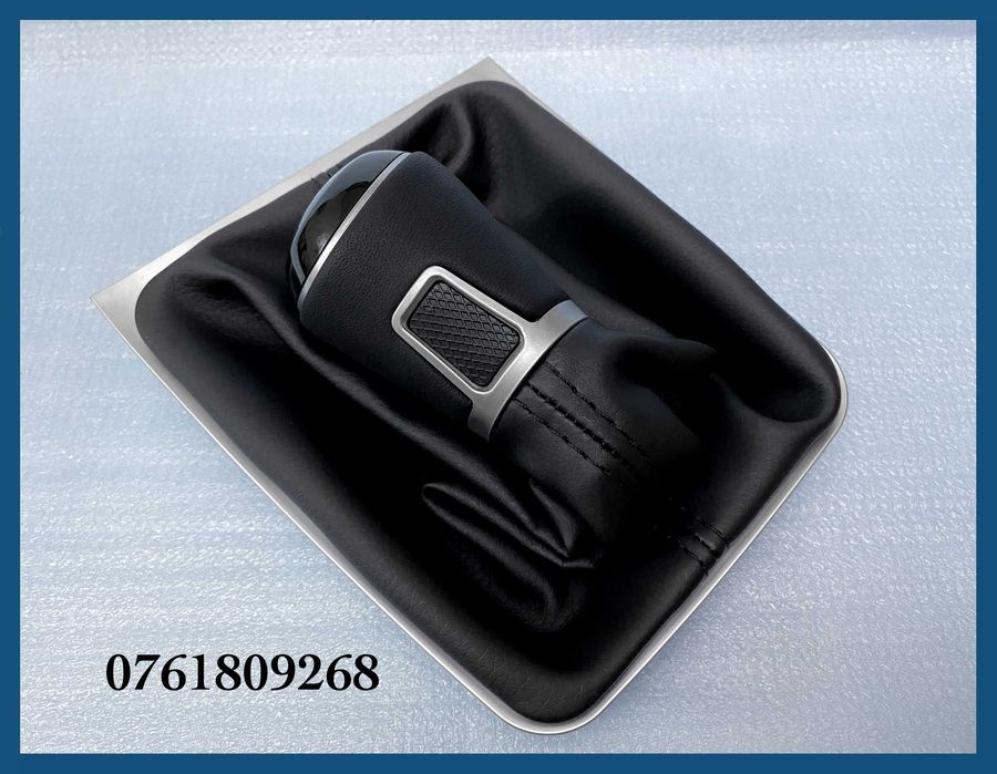 Manson schimbator + nuca piele + rama argintie VW Golf 7 cu 5 trepte