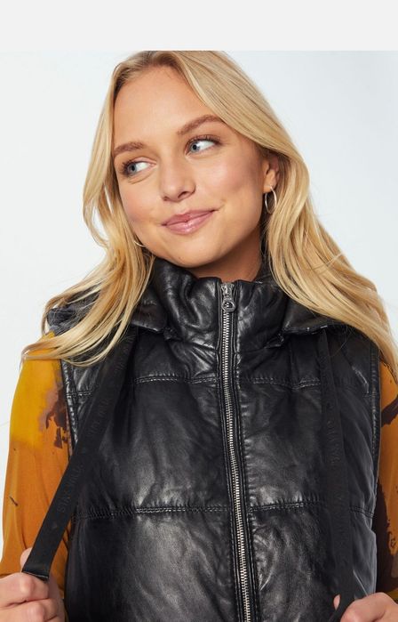 Vestă lungă matlasată din piele naturală