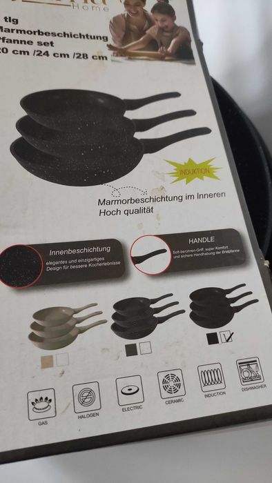 Нов комплект от 3 тигана с мраморно покритие+индукция