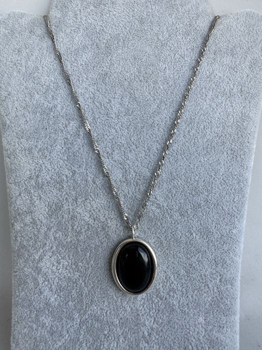 Pandantiv si lant argint-onix cabochon