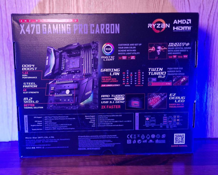 Продавам дъно Mainboard MSI X470 GAMING PRO CARBON AM4, AMD